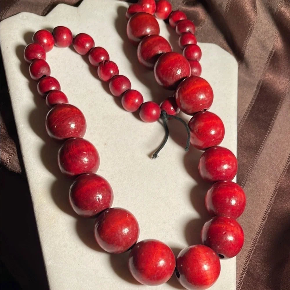 Elegant Red Boho Wood Beaded Necklace